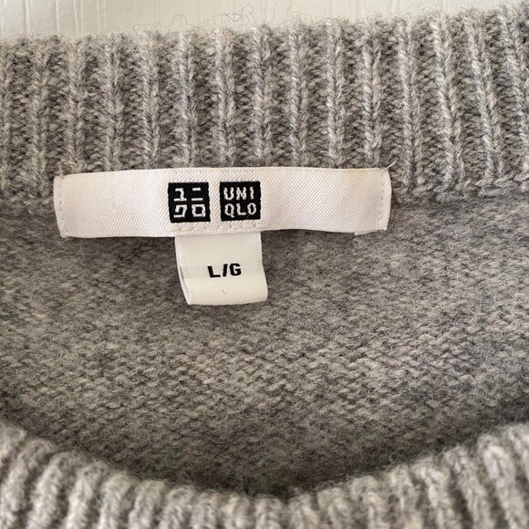 UNIQLO 100% Wool Light Grey Argyle Sweater Size L - Picture 5 of 5